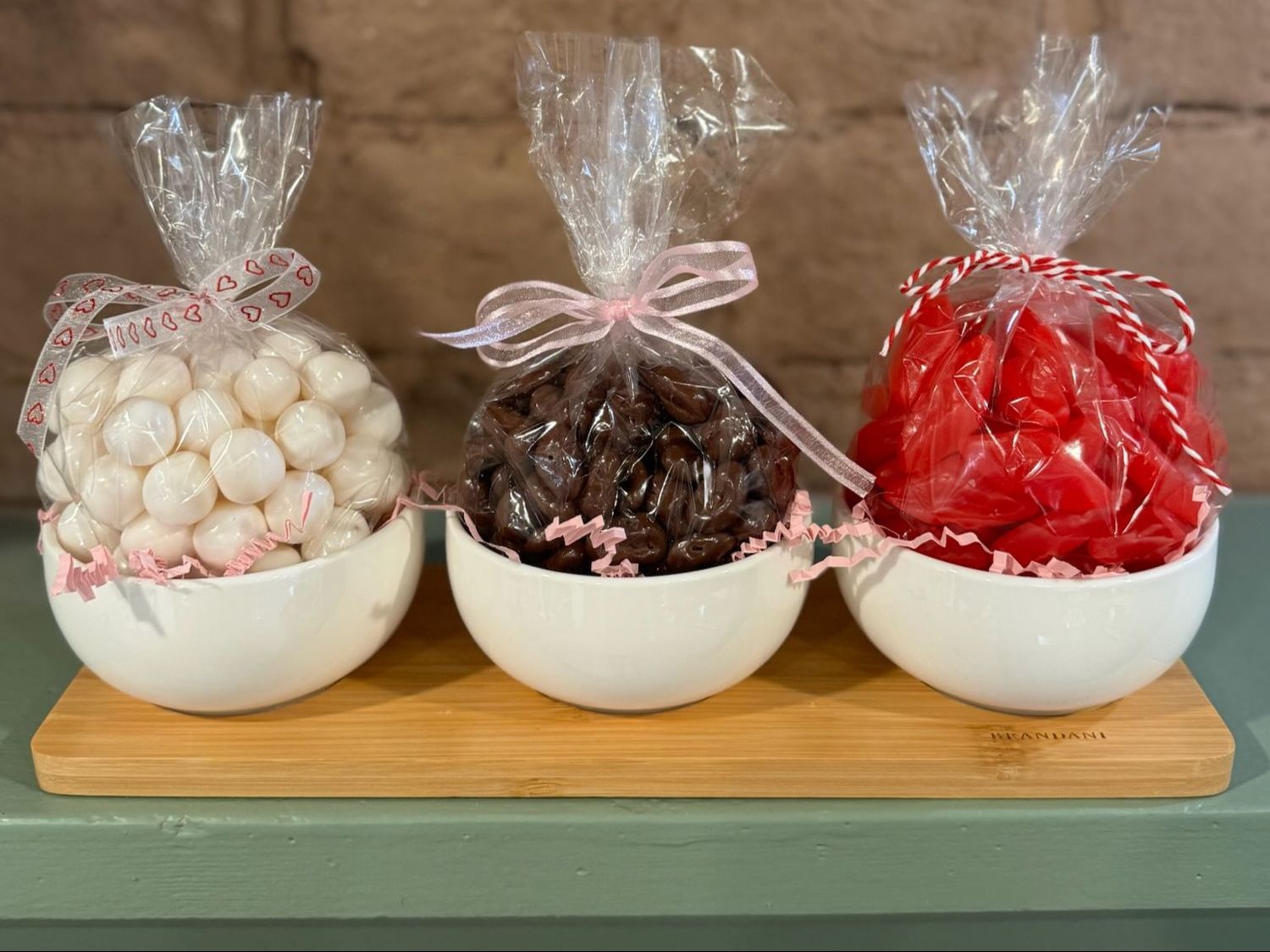 Triple Treat Board- board with 3 bowls of candy
